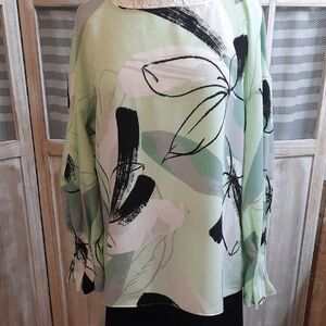 Worthington Abstract Floral Blouse - Green and Black Size XL